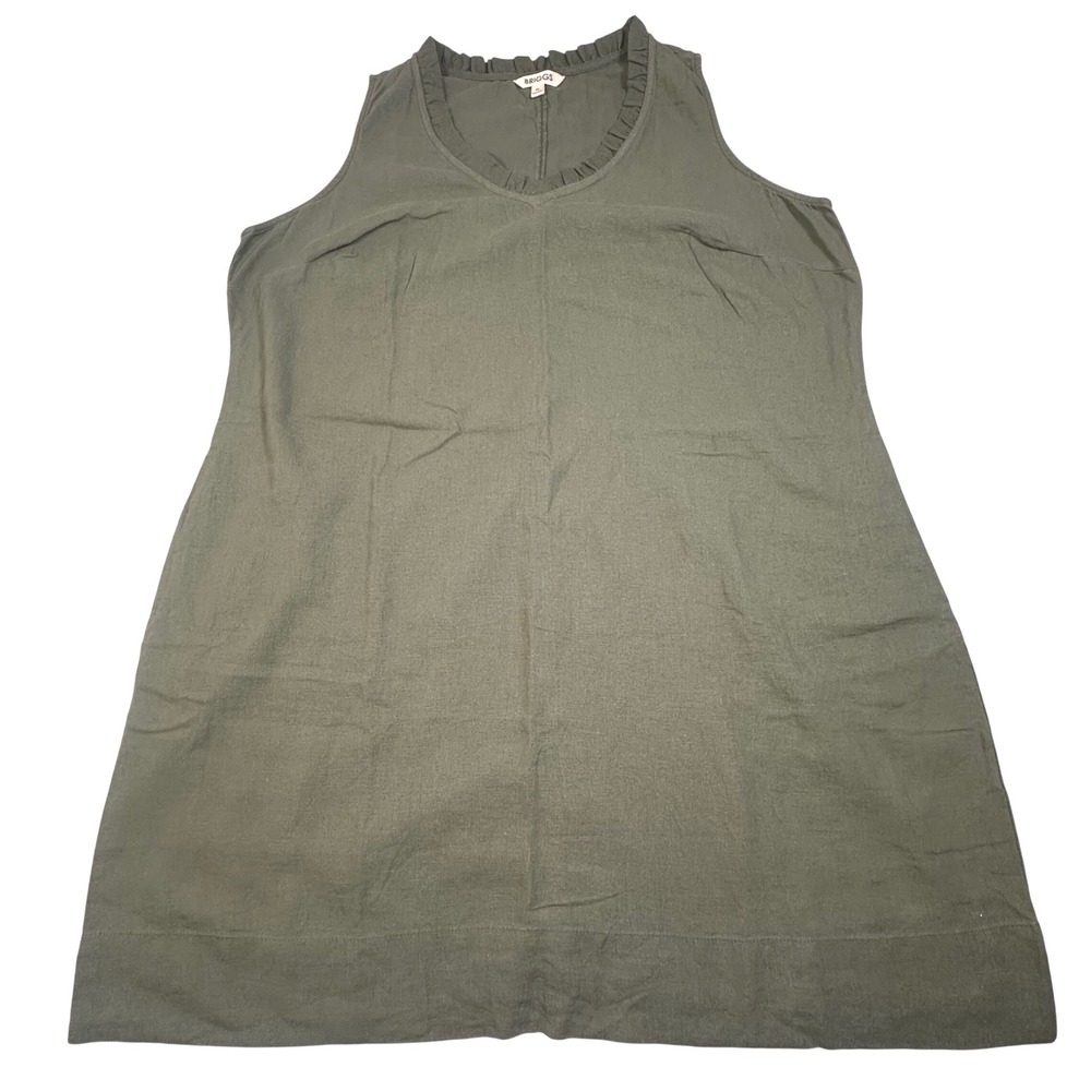 Briggs Womens XL Olive Green Linen Blend Ruffle V-Neck Sleeveless Shift Dress